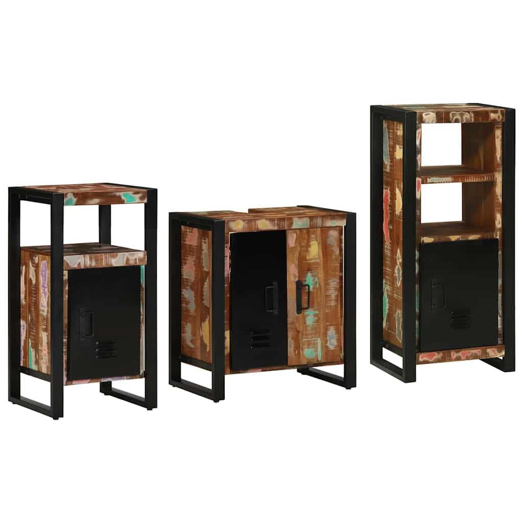 Juego de muebles de baño de 3 piezas de madera maciza con estante y cajones, ahorra espacio, montaje en pared, mueble de baño para invitados y lavadero