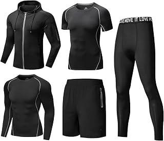 5-tlg Trainingsanzug Herren Kompressionsshirt Sportbekleidung Herren Activewear Laufshirt Schwitzanzug Kompressionshose Running Fitness gym set