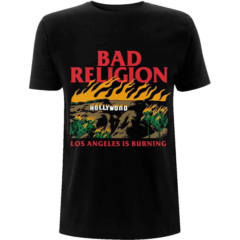 Bad Religion T Shirt Burning Black Band Logo Official Mens Black XL