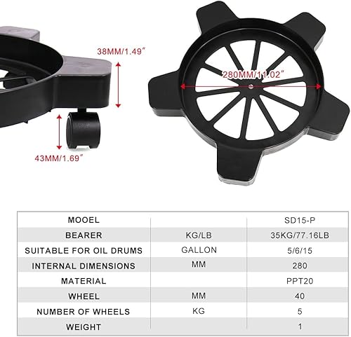 Miniatura 7 de Carrito de cubo de 5 galones con 5 ruedas giratorias de balanceo suave, 75 libras, sin punta ni derrames para cubo y maceta de 5 galones, diámetro