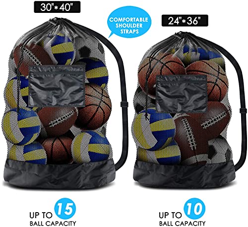 Brotou Extra Large Sports Ball Bag Mesh Socce Ball Bag Heavy Duty Drawstring Bags Team Work For Holding Basketball, Volleyball, Baseball, Swimming Gear With Shoulder Strap (24” X 36”) #TOP1