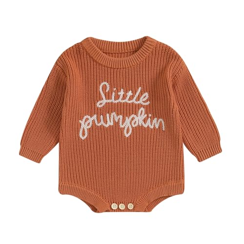 KOSUSANILL Newborn Baby Girl Boy Halloween Sweatshirt Romper Little Pumpkin Knit Sweater Fall Winter Clothes Halloween Outfit (Orange A, 0-3 Months)