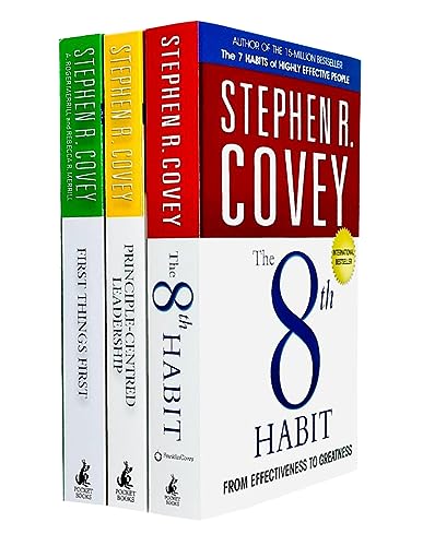 Simon & Schuster ltd Juego de 3 libros de la colección Stephen R. Covey (El octavo hábito, Lo primero es lo primero, Liderazgo centrado en principios)