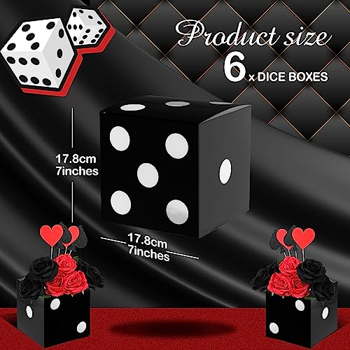 6 Pcs Dice Favor Boxes 7 X 7 X 7 Inches Bulk Three Dimensional Dice Decor No Flower And Accessory Casino Themed Party Birthday Supplies For Game Night Las Vegas Party Decorations (White Dots On Black) #TOP1