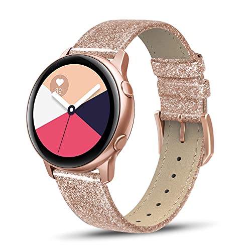 SWEES Compatible for Samsung Galaxy Watch 5 40mm 44mm / Watch 5 Pro 45mm / Watch 4 Classic, 20mm Slim Thin Genuine Leather Band for Women Men