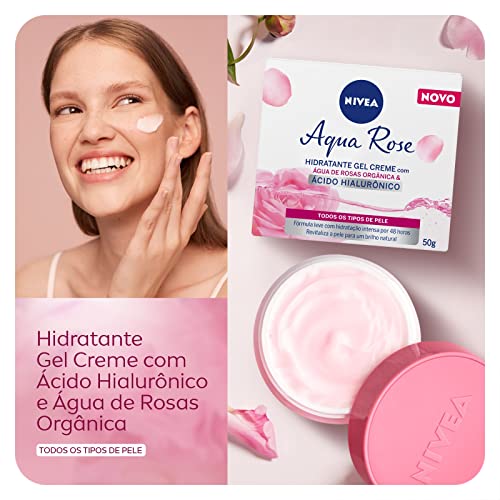 NIVEA Creme Facial Hidratante em Gel Aqua Rose 50ml - Com Ácido Hialurônico e Água de Rosas orgânica