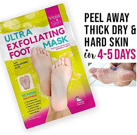 ULTRA Exfoliating Foot Peel Mask with Hyaluronic Acid, 8X MORE POWERFUL, Removes & Repairs Calluses, Cracked Heels & Soften Skin within 5 Days, Foot Mask Prevents Cracking - Formulated in the UK