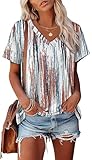Alaroo Womens Summer Tops 2026 Trendy Tshirts Shirts Tie Dye Short Sleeve Beach Vacation Clothes Floral Print 08 L