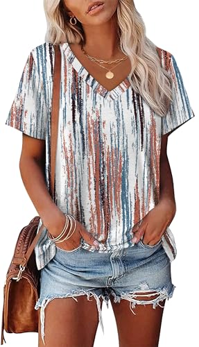 Alaroo Womens Summer Tops 2026 Trendy Tshirts Shirts Tie Dye Short Sleeve Beach Vacation Clothes Floral Print 08 L
