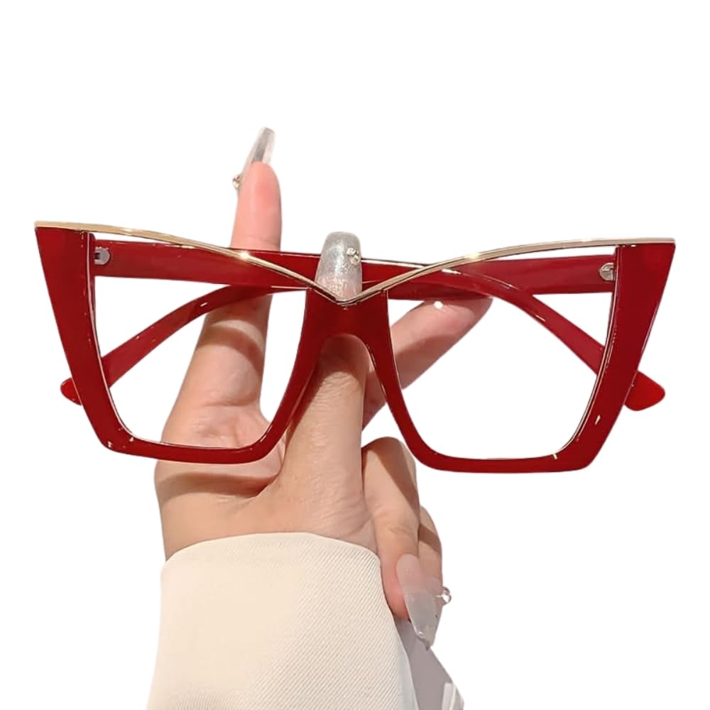 Fashion Cat Eye Glasses for Women – Chic Non-Prescription Eyewear – Red Fashion Cat Eye Glasses for Women – Chic Non-Prescription Eyewear – Red