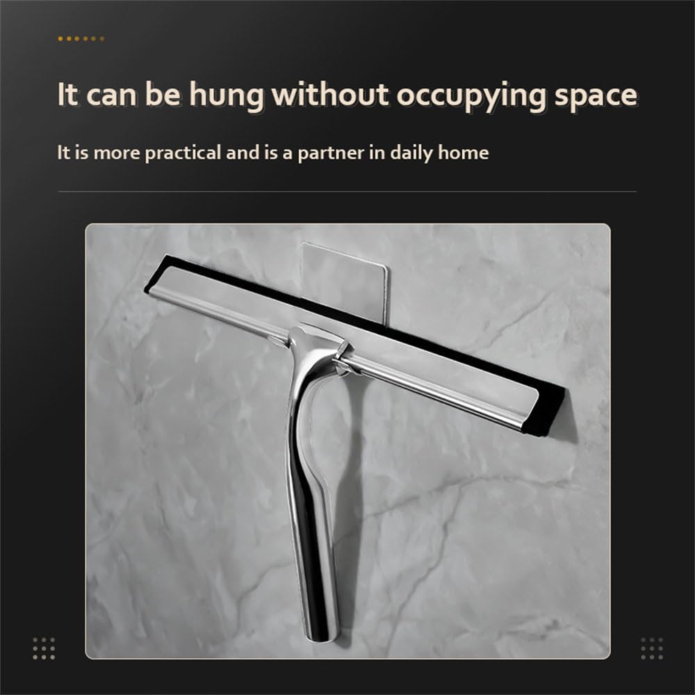 Shower Squeegee 10'' Silicone Scrape Stainless Steel Handle Wiper Bathroom Mirror Glass Car Squeegee,Black,25 * 16.5cm