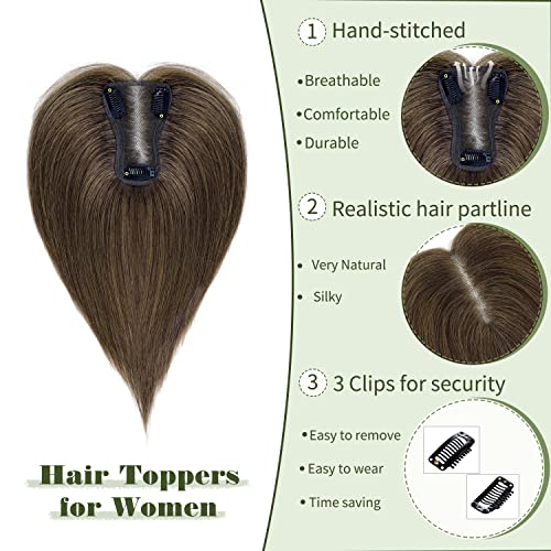 Saro-Up Hair Toppers For Women Real Human Hair Clip In Toppers Hair Pieces No Bangs 120% Density Hair Pieces For Women Human Hair Wiglets Hairpieces For Thinning Hair/Hair Loss (6#) #TOP2