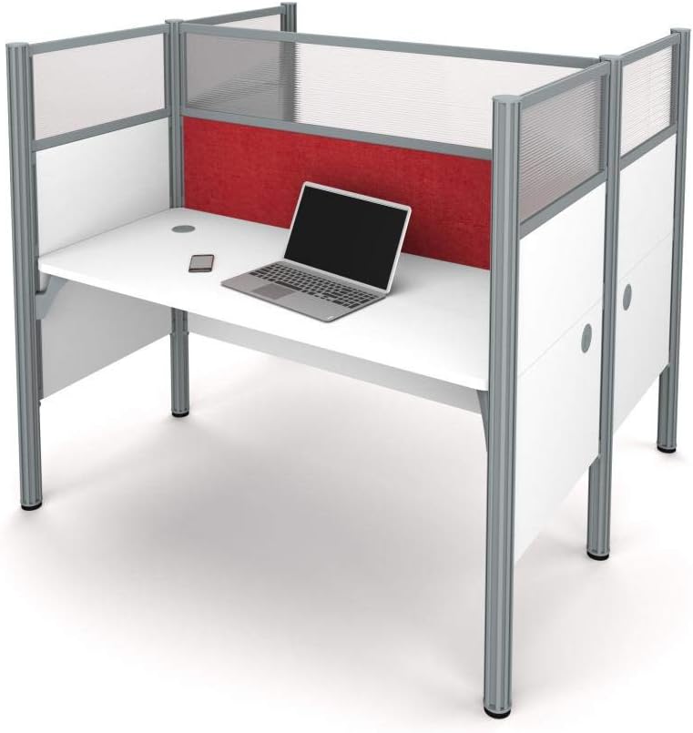 Bestar Pro-Biz Office Cubicles with Red Tack Boards and High Privacy Panels, 63W, White