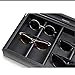 Glenor Co Sunglasses Organizer Case - 8 Slot Storage Holder to display Sunglass/Eye Glasses - Modern Box with Clear Glass Top and Metal Buckle for Men and Women - Carbon Fiber Leather Design - Black