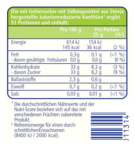 Dr. Oetker Gelierzucker mit Süßungsmittel aus Stevia, 10er Pack (10 x 350 g) - für Konfitüren mit weniger Kalorien
