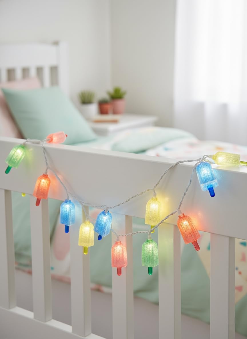 10 LED Popsicle String Lights, Multicolor Ice Cream with 10 Mini LED Bulbs, Indoor Outdoor Plug in Fairy Lights for Christmas Wedding Home Bedroom Summer Patio Decor, White Wire