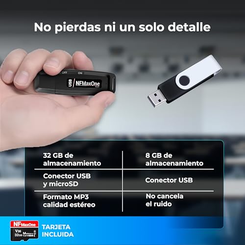 Digitaler Spionage-Aufnahmegerät mit 32 GB MicroSD im Lieferumfang enthalten | Mini-Audiorekorder ideal für Meetings, Interviews, Unterricht, tragbarer USB-Brenner mit bis zu 500 Stunden ST-Aufnahme