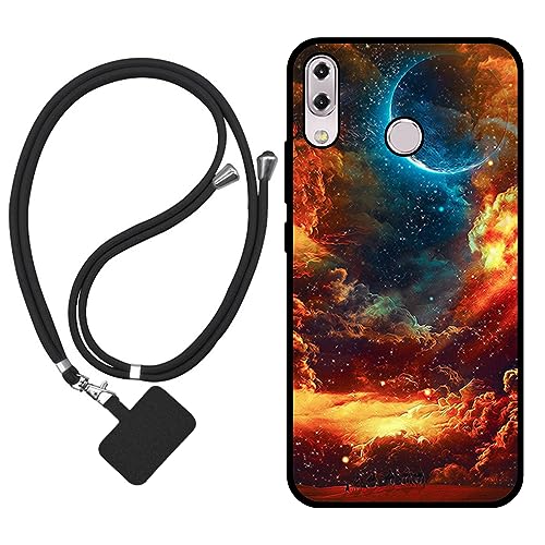 Sunrive Funda Compatible con ASUS Zenfone 2 Laser ZE601KL,Slim Fit Gel Mate Carcasa Case Bumper de Impactos y Anti-Arañazos Espalda Cover (Nubes,Luna,Cielo)+1 X Correa Universal