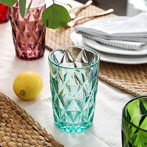 East Creek Double Old Fashioned Glasses Beverage Glass Cup,Colored Glass Drinkware 12 Ounce Water Glasses Multi Color Diamond Pattern Set Of 6 #TOP4