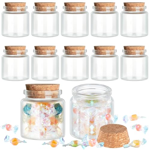 Patelai 12 Pcs Small Glass Cork Bottles 50ml/1.7oz Mini Glass Jars with Lids Spell Clear Potion Mini Vials Cork for DIY Decoration Crafts Party Favors Sand