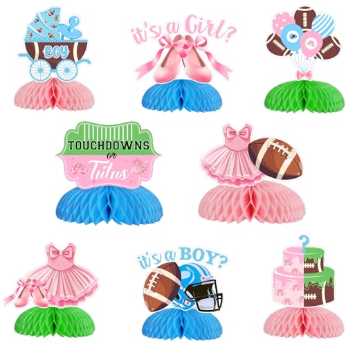 Décoration de table gender reveal football ou ballet avec 8 centres de table en nid d'abeille