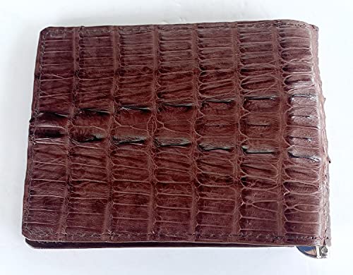 Julie Genuine Real Tail Crocodile Alligator Skin Leather Banknote Clip Dark Brown Wallet, Width : 11.5 cm. Height : 9.5 cm. Depth : 1.5 cm.3