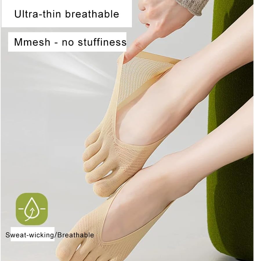 Orthopedic Toe Compression Socks - 5 Pairs No Show Toe Socks for Women, Low Cut Five Fingers Running Boat Socks - Image 3