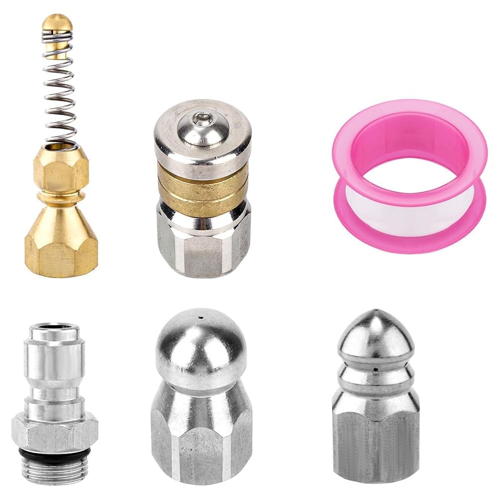 Udsknv[Ksl As Shown For Pressure Washer Sewer Cleaning Tool 6 Pcs Sewer Jetter Nozzle Kit With Quick Connectors& Tape For 5000 Psi Models