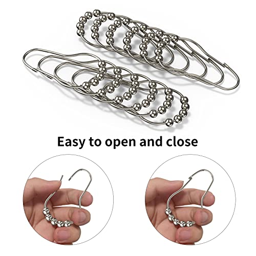 Shower Curtain Hooks Rings, Set Of 12, Stainless Steel Roller Rust-Resistant Balance Slide Anti-Drop Double Shower Hooks For Curtain Bathroom Shower Curtains - Matte Nickel #TOP1