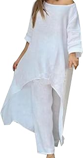 2025 - Moda de algodón para mujer, casual, grande, irregular, manga larga, pierna ancha, traje de dos piezas para mujer