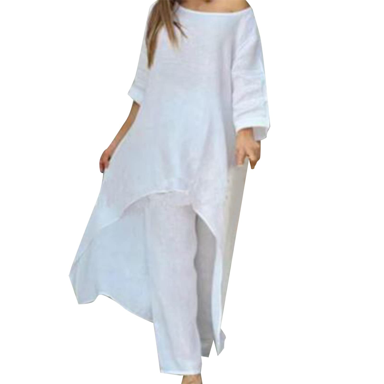 ADMAY Conjunto de 2 piezas para mujer de verano de negocios conjunto pantalones de manga larga de gasa de moda casual conjunto de dos piezas monos grandes tallas