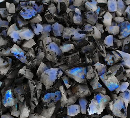 Gempires Raw Polished Blue Moonstone Gemstone For Jewelry Making, Healing, Wire Wrapping, Decor, 15 To 30 Mm Moonstone Rough, Rainbow Moonstone Loose Chips, Loose Rough Gemstone Supplies (100 Carat) #TOP3