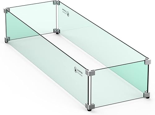 Skyflame Protector de viento de vidrio para hoguera, 36 x 11.5 pulgadas, parabrisas de vidrio templado para quemadores lineales, protectores de