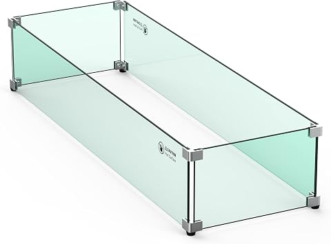 Skyflame Fire Pit Glass Wind Guard, 36" x 11.5", Clear