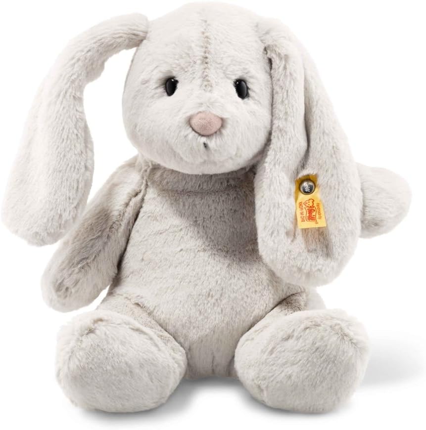 Steiff Hoppie Rabbit, Premium Rabbit Stuffed Animal, Rabbit Toys, Stuffed Rabbit, Rabbit Plush, Cute Plushies, Plushy Toy for Girls Boys and Kids, Soft Cuddly Friends (Light Grey, 11")
