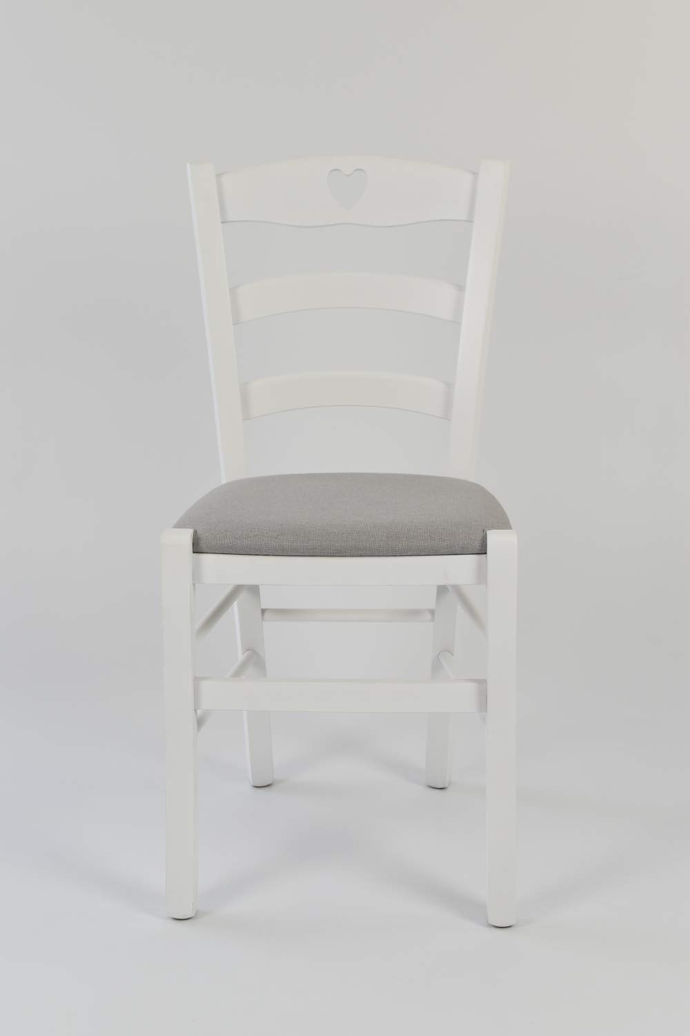 t m c s Tommychairs - Set 4 sedie modello Cuore per cucina bar e sala da pranzo, robusta struttura in Legno di faggio laccato bianco e seduta rivestita in tessuto colore grigio perla