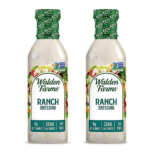 Walden Farms Ranch Dressing - Calorie-Free, Gluten-Free, Low Carb, Keto-Friendly, Sugar-Free, Classic Ranch Flavor, (12 oz Bottle x 2)