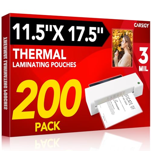 Image of CAREGY 200 Pack Laminating Sheets, Hold 11 x 17 Inch Sheet, 3 Mil | Clear Thermal Laminating Pouches 11.5 x 17.5 Inch Lamination Sheet Paper for Laminator, Round Corner