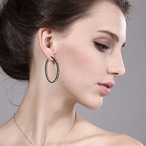 Gem Stone King Black Stainless Steel CZ Hoop Earrings #TOP24