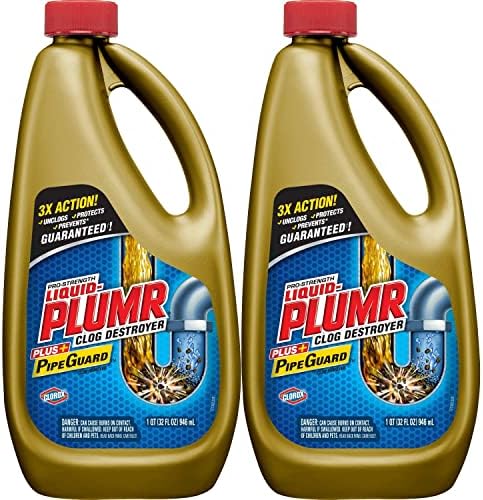 Liquid-Plumr Pro-Strength Full Clog Destroyer Plus PipeGuard, 32 oz Bottles - 2 Pack