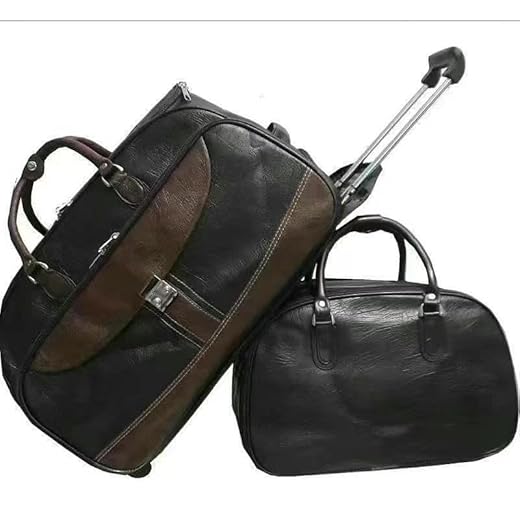 Kit Mala de Viagem Média com rodinhas e Mala Bolsa de bordo mala de bordo couro sintetico (MARROM)