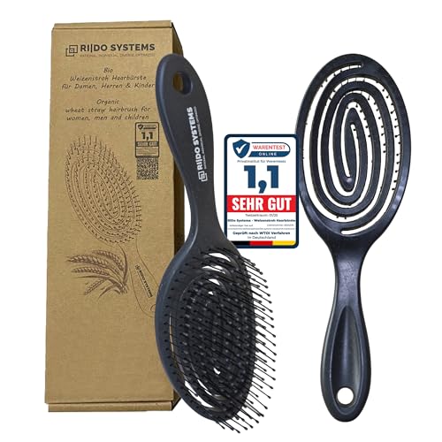 Ri|Do Systems Haarbürste ohne Ziepen - [TEST SEHR GUT] - Entwirrbürste u. Detangler Bürste für Damen, Herren & Kinder, für Locken, nasse, lange & feine Haare, Hair Brush, Reisebürste - anthrazit