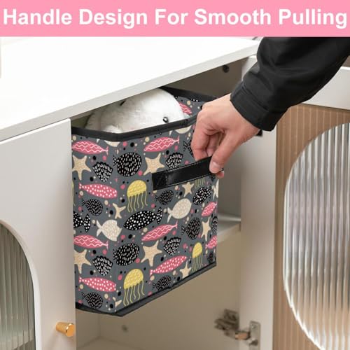 Boîte de rangement pliable en tissu rose et noir pour placard