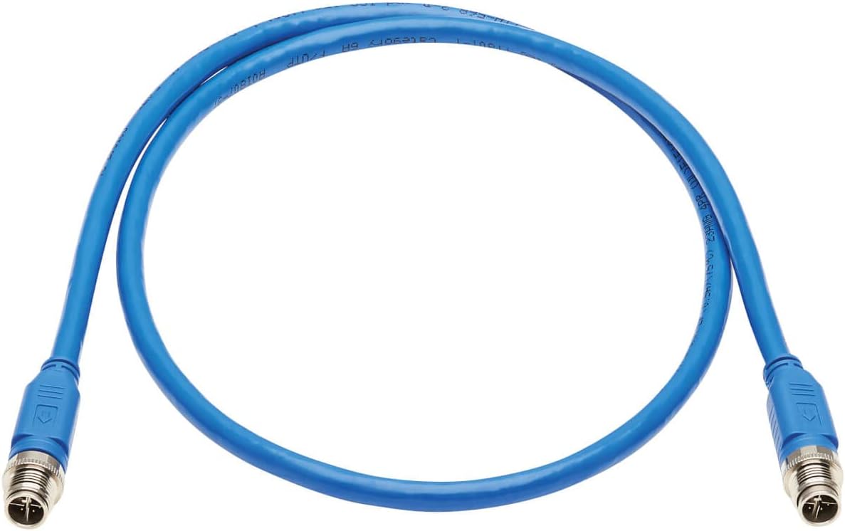 Tripp Lite M12 X-Code Cat6a Shielded Ethernet Cable, M12/RJ45 Cable, 10G F/UTP CMR-LP (M/M), IP68, 60W Power Over Ethernet, Blue, 16.4 Feet / 5 Meters, (NM12-6A2-05M-BL)