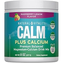 Natural Vitality Calm Magnesium Plus Calcium 8oz Powder | مزيج مشروب متوازن ممتاز بنكهة التوت والليمون | مكمل خالي من الكائنات المعدلة وراثيًا والغلوتين