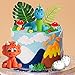 Rainbow Dinosaur Cake Toppers with Eggs Leaves Dinosaur Figurines for Jungle Safari Cake Decoration Birthday Supplies (Clay Dino)