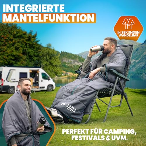 ARCTA® 3-in-1 Schlafsack Camping – als Deckenschlafsack, Mantel oder Decke nutzbar – 3 Jahreszeiten Schlafsack Erwachsene, warm & leicht, Baumwollfutter, Outdoor geeignet, 200×75cm – Bild 6