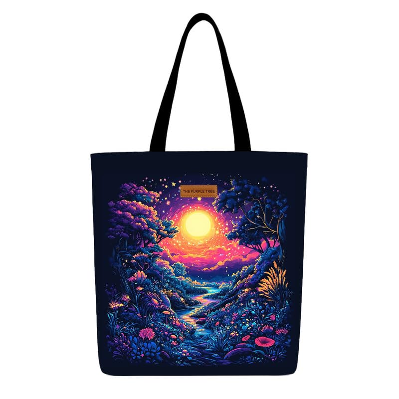 Image of The Purple Tree Eco-Friendly Canvas Tote Bag, Sustainable, Reusable Shopping, Beach, Travel or Everyday Tote, Wide Tote Bag