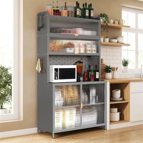 SoarFlash 73" Tall Kitchen Pantry Cabinet with Pegboard & Fluted