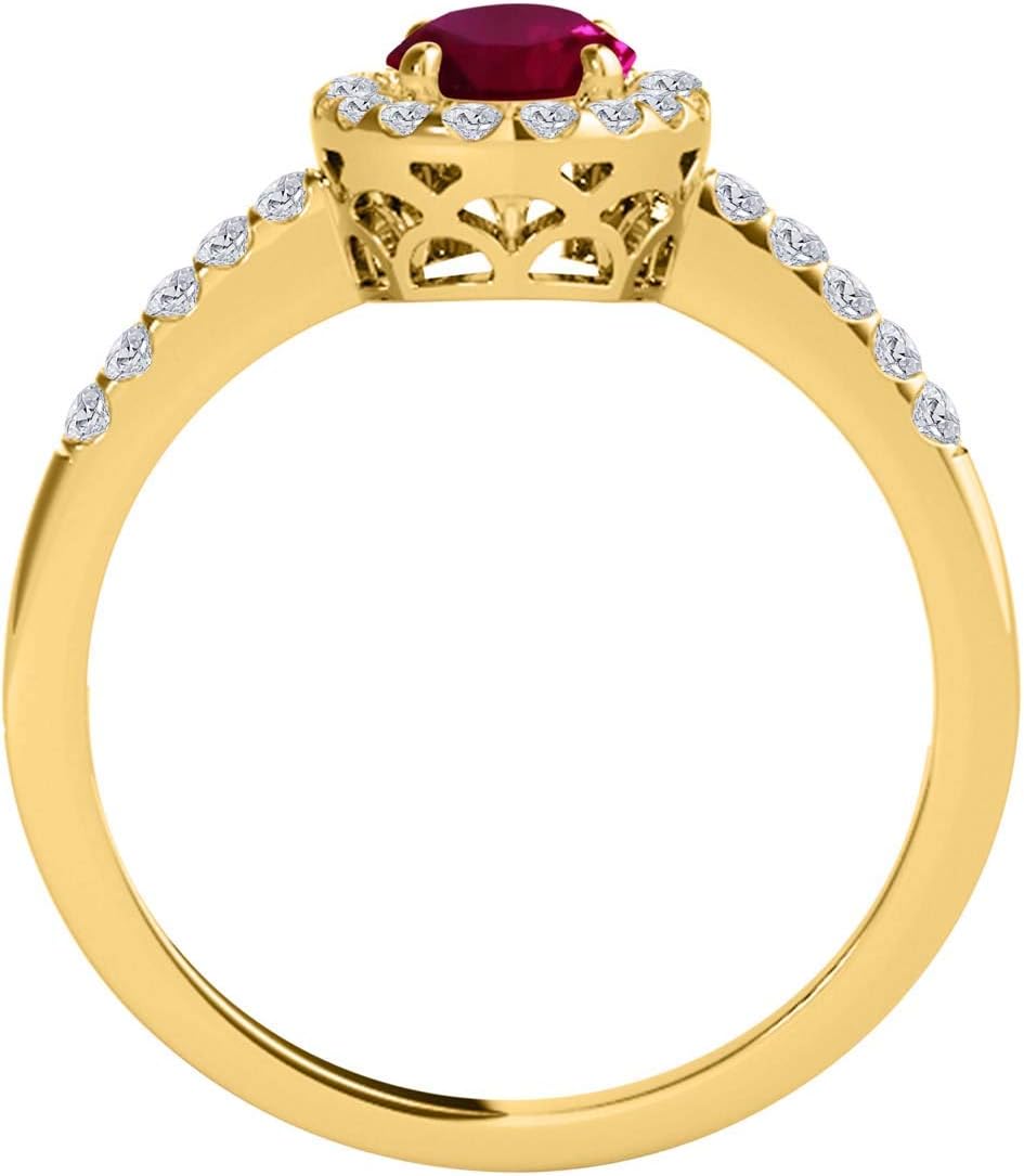 MauliJewels Rings for Women 1.05 Carat Diamond And Oval Shaped Created Ruby Ring prong 10K Yellow Gold